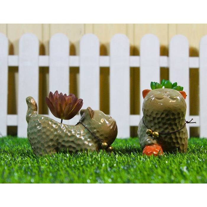Wonderland (set of 2) Ceramic Cats Shape Flower Pot for Decor | Garden Décor |
