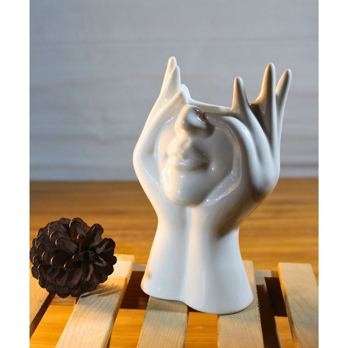 Wonderland Ceramic Face Vase White Flower Vase for Decor Female Form Face Vase Art Vase -02
