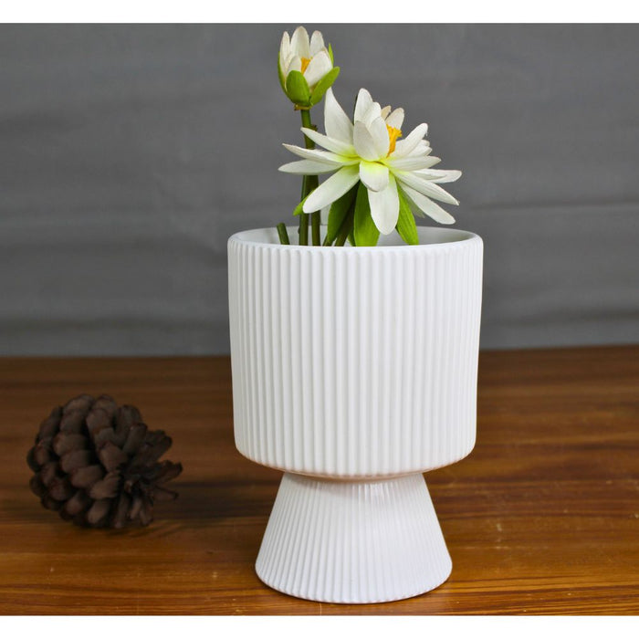 Wonderland Stripe Design Stylish Ceramic Pot Planters for Indoor Plants,Outdoor,Balcony,Home,Garden. (White 1 pc) (Imported Ceramic Pots)