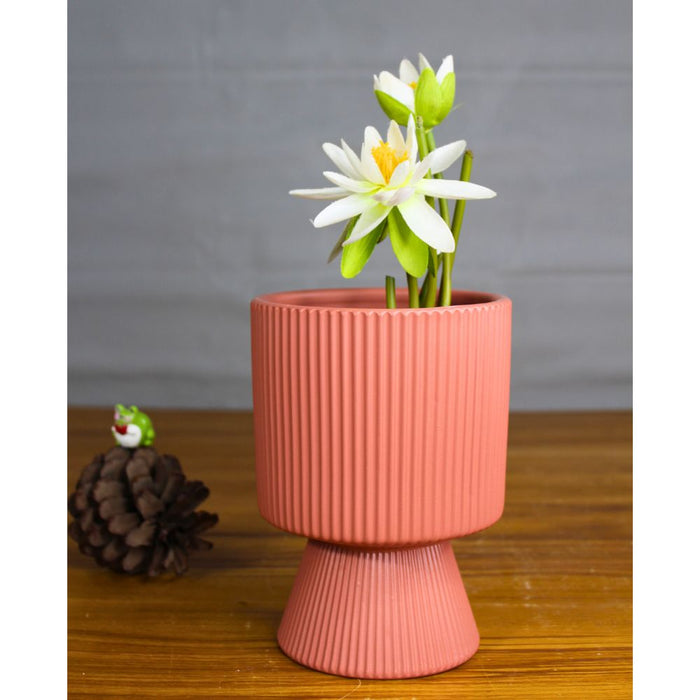 Wonderland Stripe Design Stylish Ceramic Pot Planters for Indoor Plants,Outdoor,Balcony,Home,Garden. (Brown 1 pc) (Imported Ceramic Pots)