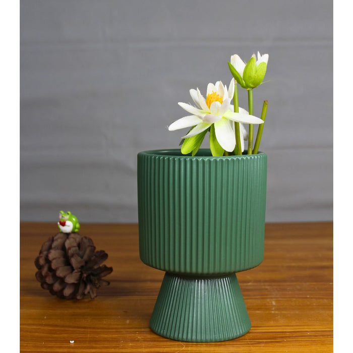Wonderland Stripe Design Stylish Ceramic Pot Planters for Indoor Plants,Outdoor,Balcony,Home,Garden. (Green 1 pc) (Imported Ceramic Pots)