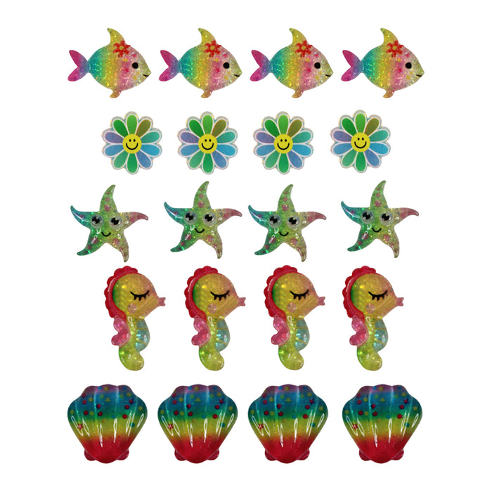 Wonderland Aquatic Creature combo (Set of 20) (Fish and shell)| Easy-to-apply DIY 3D Stickers