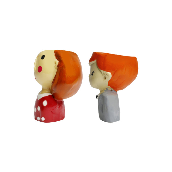(Set of 2) Red Girl & Groom Succulent Pot for Home Decoration