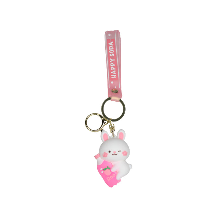 Cute Pink Bunny Cartoon style keychain with band