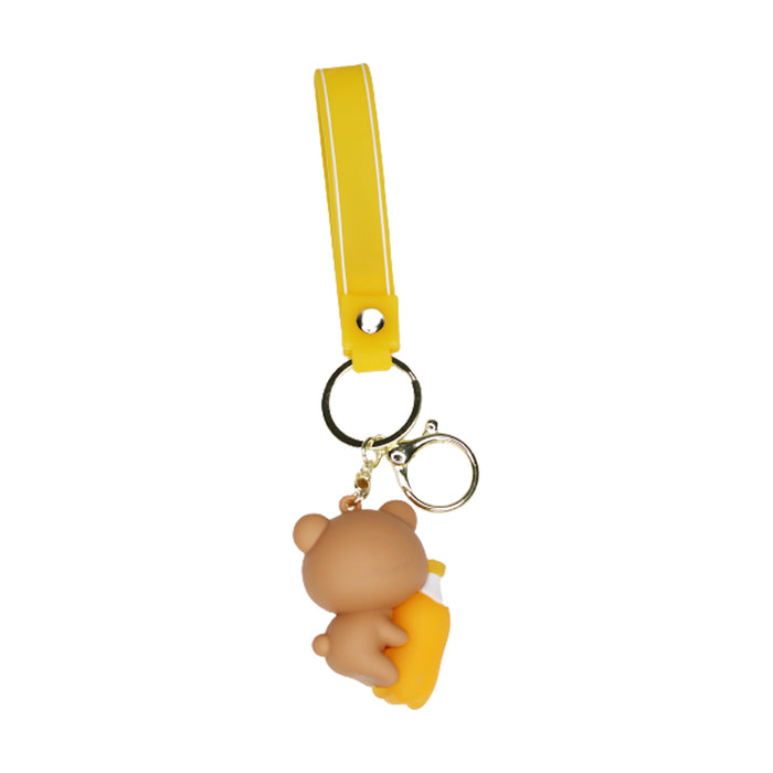 Brown Teddy with bottle Cartoon style keychain with band ( Orange)