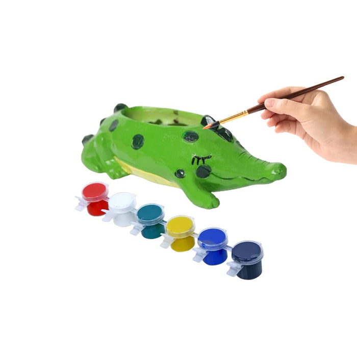 Wonderland DIY Craft kit Paint Your Planter/Pen Stand |Gift Set for Kids| Crocodile Shape