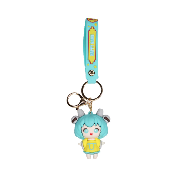Power Girl Cartoon style keychain with band ( yellow and green)
