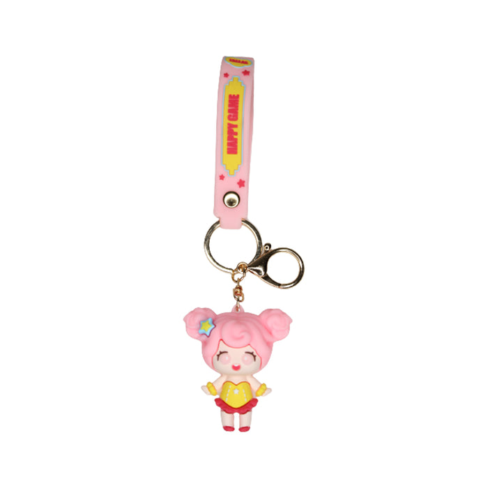 Pink Doll Cartoon style keychain with band ( pink)