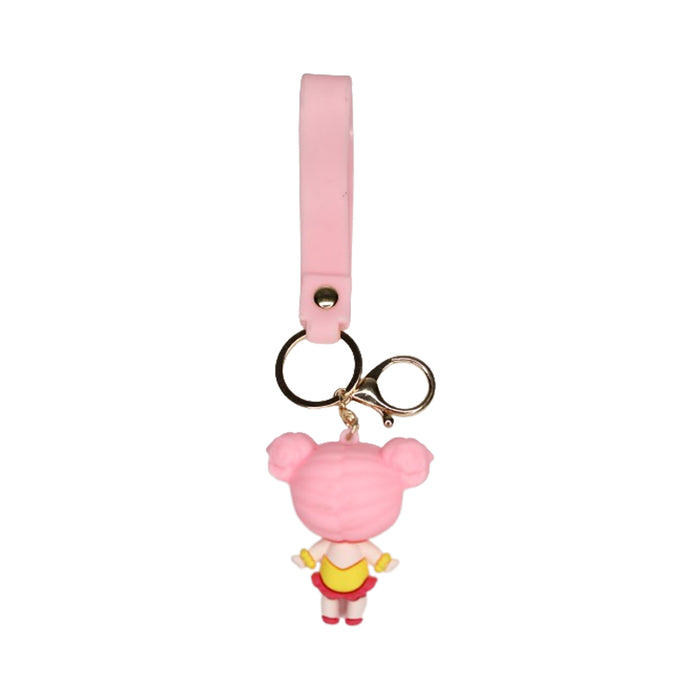 Pink Doll Cartoon style keychain with band ( pink)