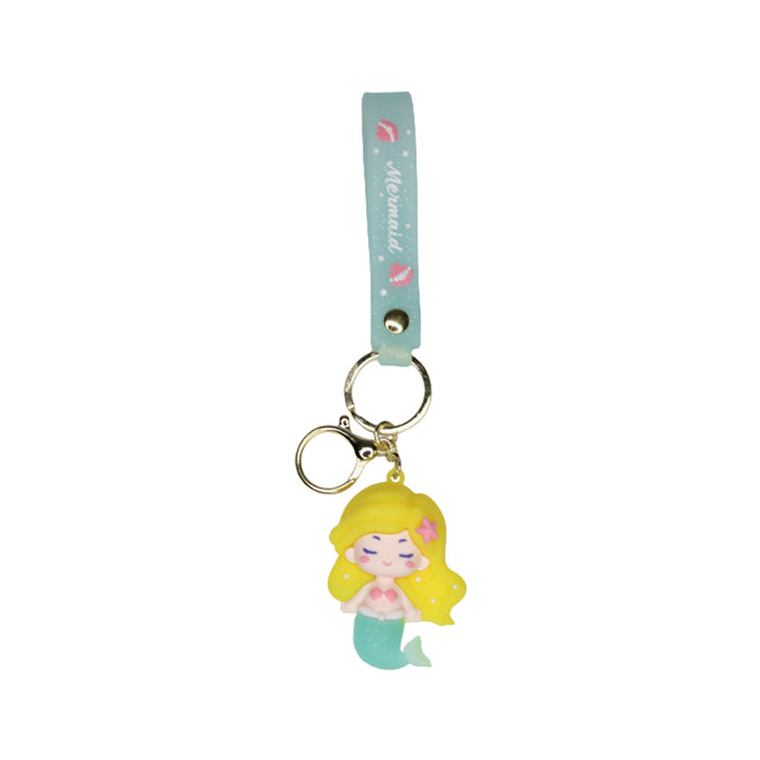 Mermaid Cartoon style keychain with band ( yellow and green)
