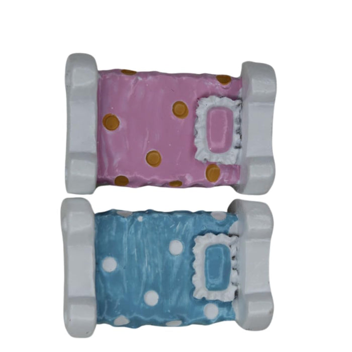 Wonderland Imported Miniatures (Pack of 2) Mini Beds |Miniature Figurine| Shelf Décor | Resin Home décor | Gift Items