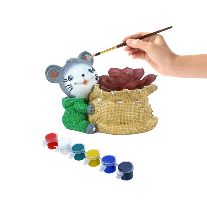 Wonderland DIY Craft kit Paint Your Planter/Pen Stand |Gift Set for Kids| Mouse with Bag Shape