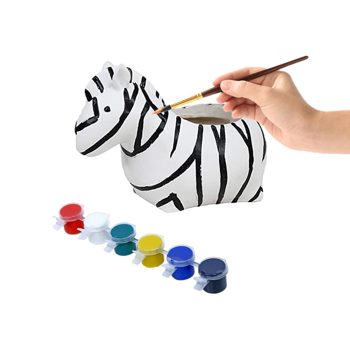 Wonderland DIY Craft kit Paint Your Planter/Pen Stand |Gift Set for Kids| Zebra Shape