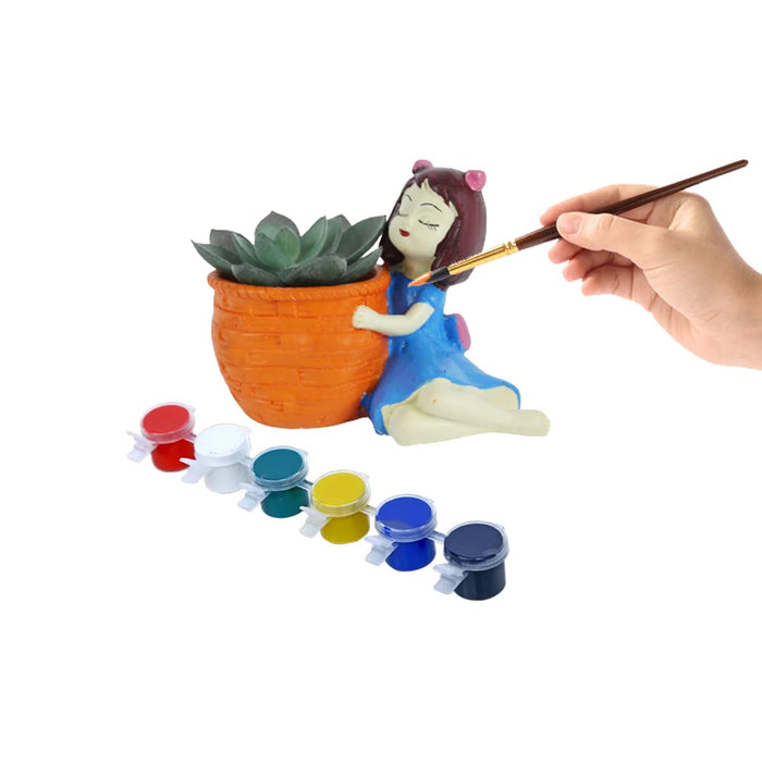 Wonderland DIY Craft kit Paint Your Planter/Pen Stand |DIY Art Set for Kids| Sitting Girl Shape
