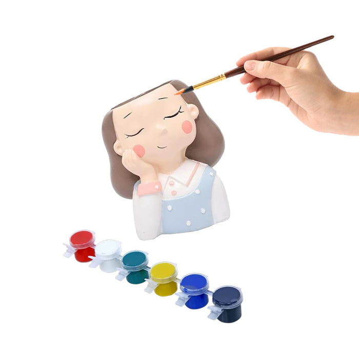 Wonderland DIY Craft kit Paint Your Planter/Pen Stand |Gift Set for Kids| Sitting Girl Shape