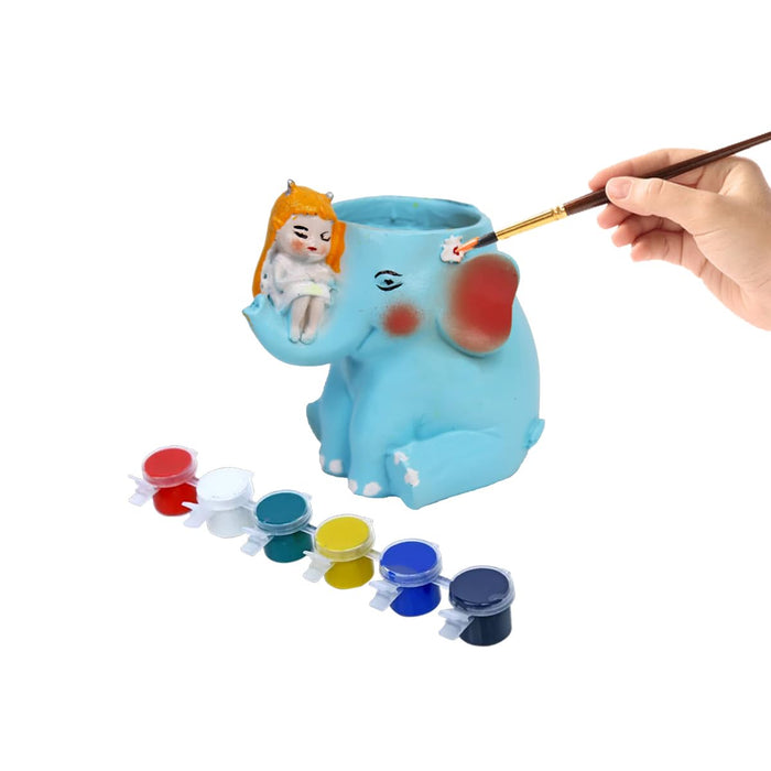 Wonderland DIY Craft kit Paint Your Planter/Pen Stand |DIY Craft Gift Set for Kids| Elephant Shape