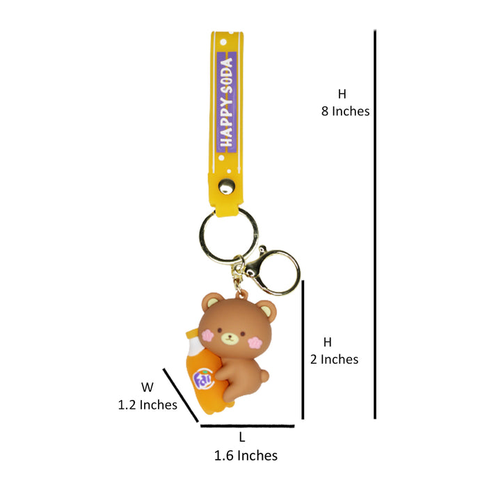 Brown Teddy with bottle Cartoon style keychain with band ( Orange)