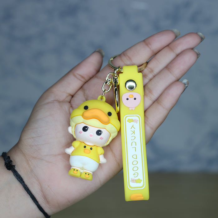 Duck shape Doll Cartoon style keychain with band ( yellow )