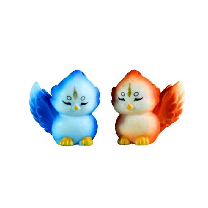 Wonderland (Set of 2 Mini Cute Owl (Blue-Orange) Miniature Figurines Animals Model Fairy Garden Miniature Moss Landscape