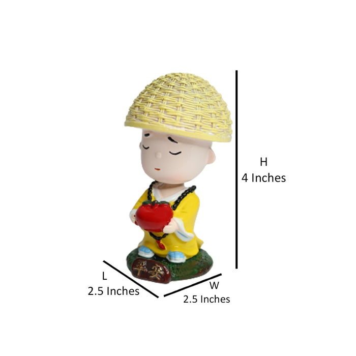 Wonderland Single piece Meditating monk with Apple shaking head| monk statue| home décor| gift articles | gift item