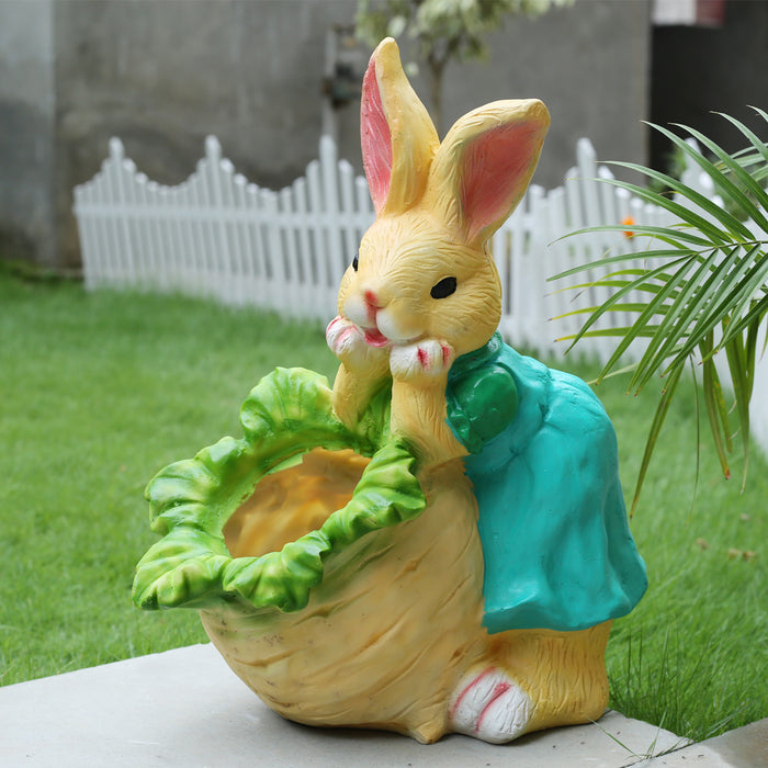 Wonderland Bunny with Carrot Planter (Seagreen)| Garden planters | Designer garden pots