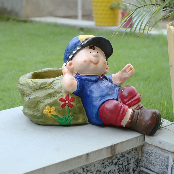 Wonderland Stone Planter Boy (Red)| Outdoor planter for real plants