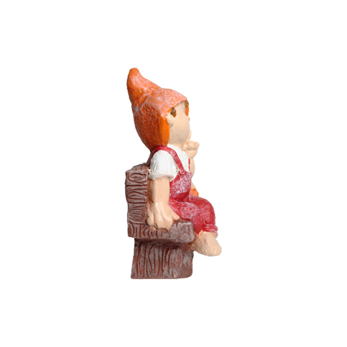 Wonderland Two Elves sitting on Bench 2 (Red & Orange)|Charming Children's Sculpture for Balcony and Home Decoration