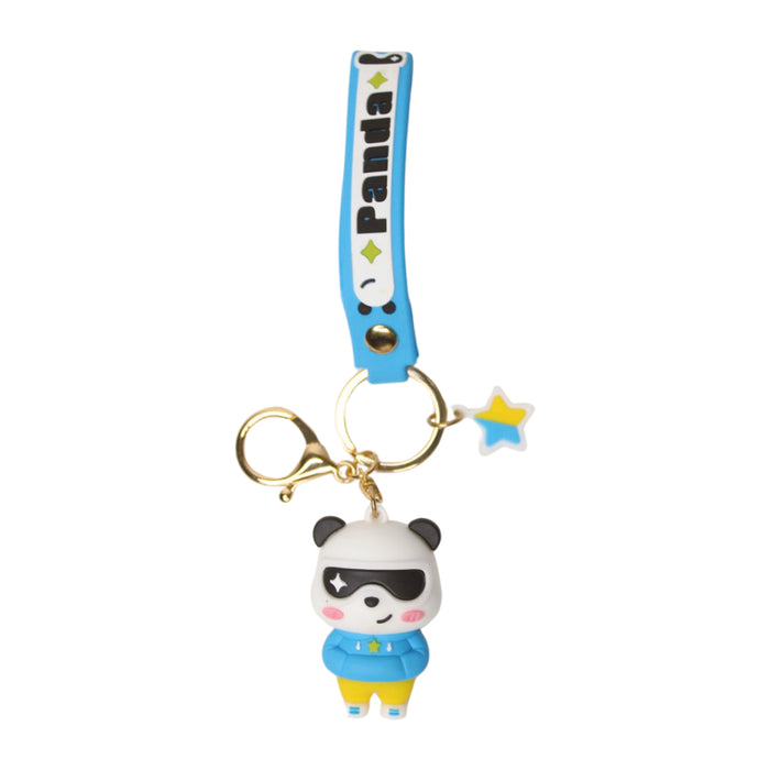 Wonderland Panda Specs Keychain in Blue 2-in-1 Cartoon Style Keychain and Bag Charms Fun and Functional Accessories for Bags and Keys