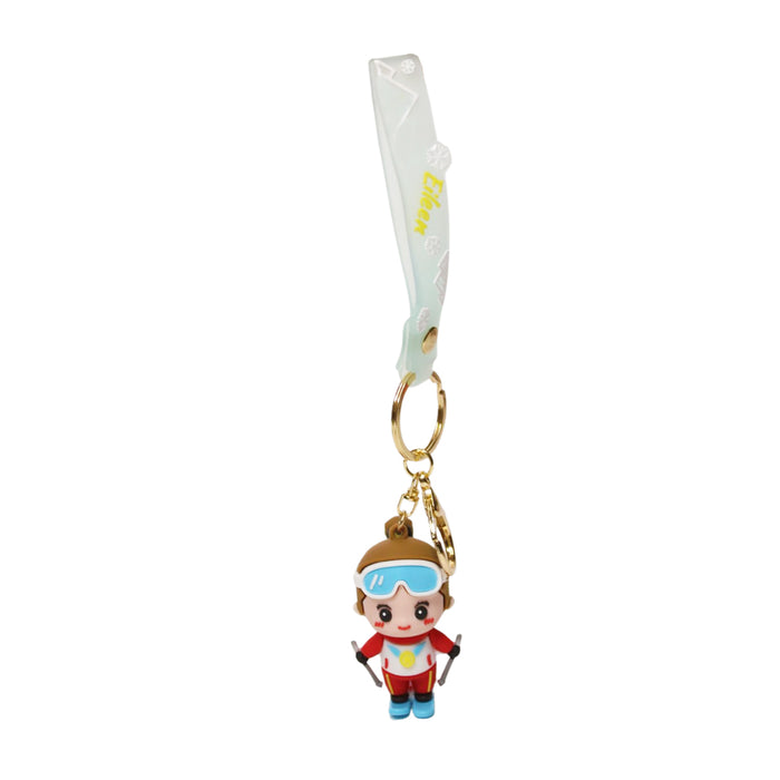 Wonderland Ski Girl Keychain in Red & Blue 2-in-1 Cartoon Style Keychain and Bag Charms Fun and Functional Accessories for Bags and Keys