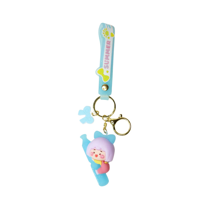 Wonderland Summer Keychain in blue 2-in-1 Cartoon Style Keychain and Bag Charms Fun and Functional Accessories for Bags and Keys