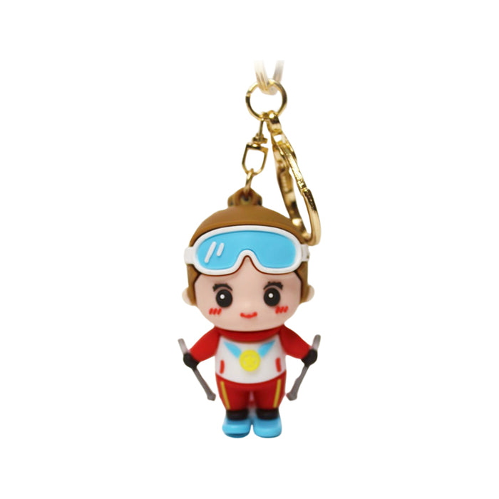 Wonderland Ski Girl Keychain in Red & Blue 2-in-1 Cartoon Style Keychain and Bag Charms Fun and Functional Accessories for Bags and Keys
