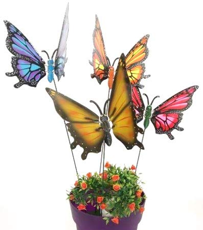 (Set of 4) Garden Butterfly Sticks with Garden Ornaments
