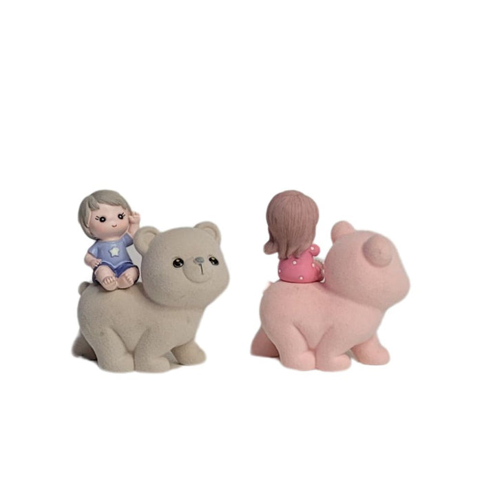 Wonderland (Set of 2) Imported Resin Sitting Babies Sitting on Bear (Multicolor) | Shelf Décor | Miniature Figurine| Shelf Décor | Resin Home décor | Gift Items