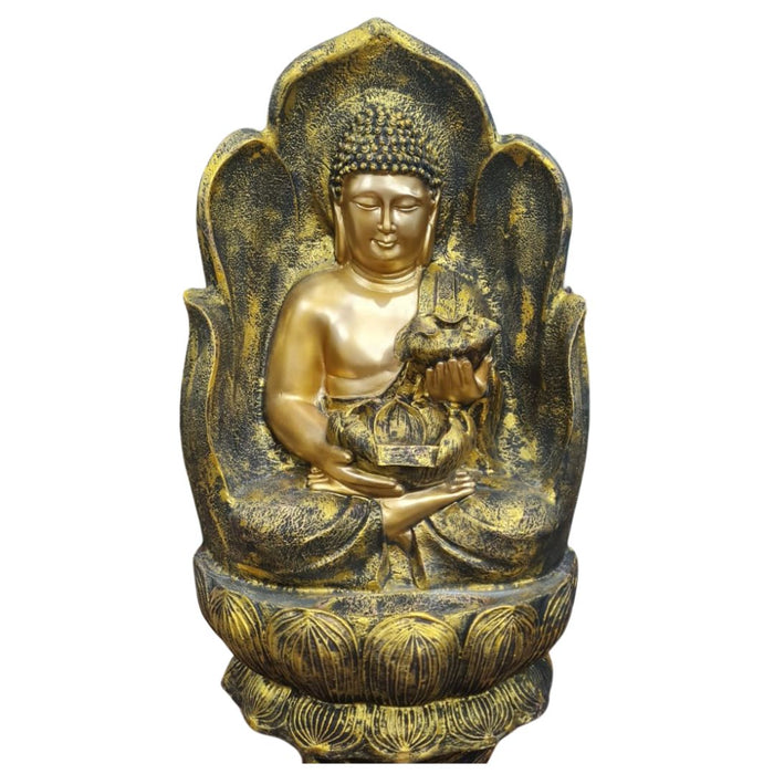 Wonderland Leaf Buddha Antique Gold Fiber Glass Indoor Fountain