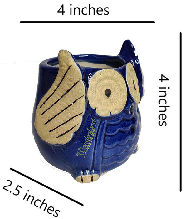 Owl Ceramic Planter (Blue) for Home Decor