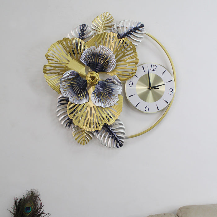 Luxury Floral Wall Clock, wall art for home décor, living room decoration, office