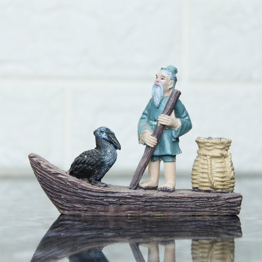 Miniature Toys: Fisherman Boat with Bird for tray gardening - Wonderland Garden Arts and Craft