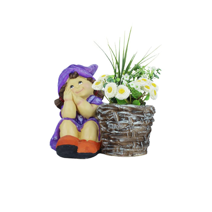Girl with Pot for Garden and Balcony Decoration (Dark Purple)