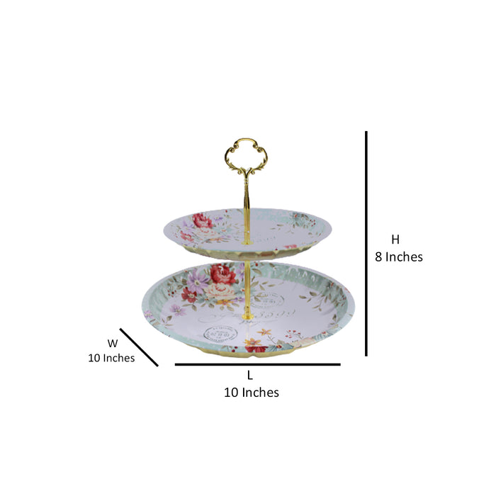 Metal Floral Two Tier Serving Tray