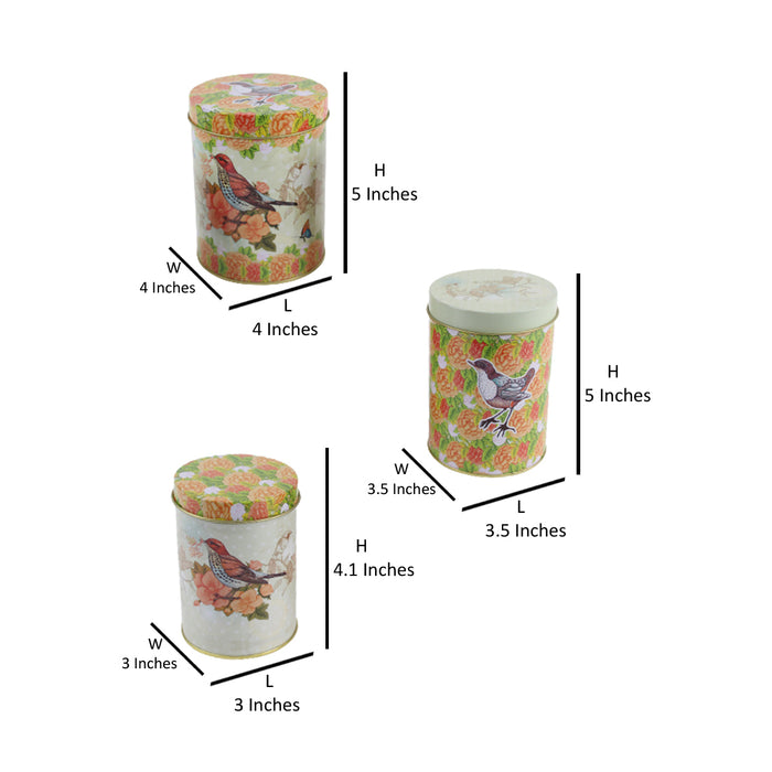 (Set of 3) Metal orange floral with birds storage Containers