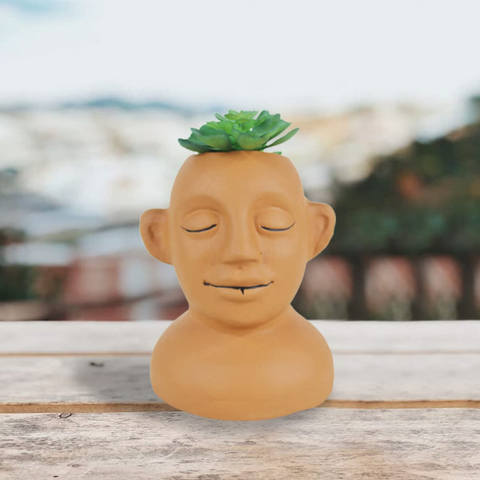 Terracotta Head Pot with Black Eye Line for Small Plants & Succulents