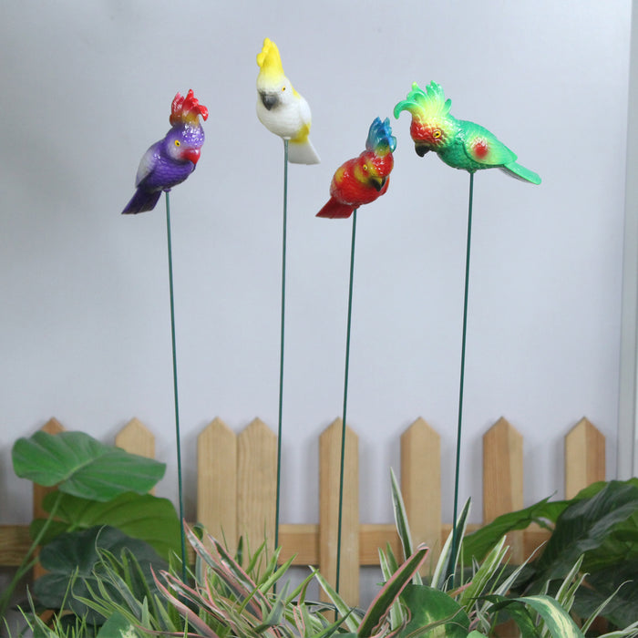 (Set of 4) Cockatoo Birds Stake/Stick for Garden Decoration