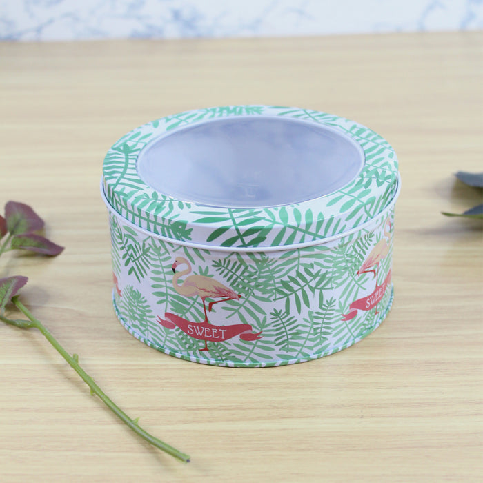 Green leave and flamingo print storage container