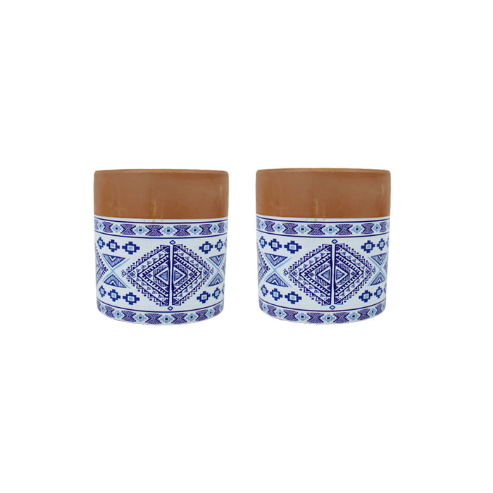 (Set of 2) Imported Printed Ceramic Designer Terracotta Pot