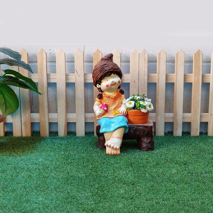 Girl Sitting on Bench with Pot Planter for Balcony and Decoration