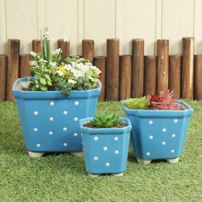 (Set of 3) Ceramic Conical Pots Flower Pot (Light Blue)