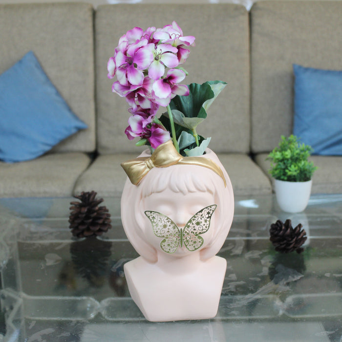 Peach lady Butterfly on  lips vase