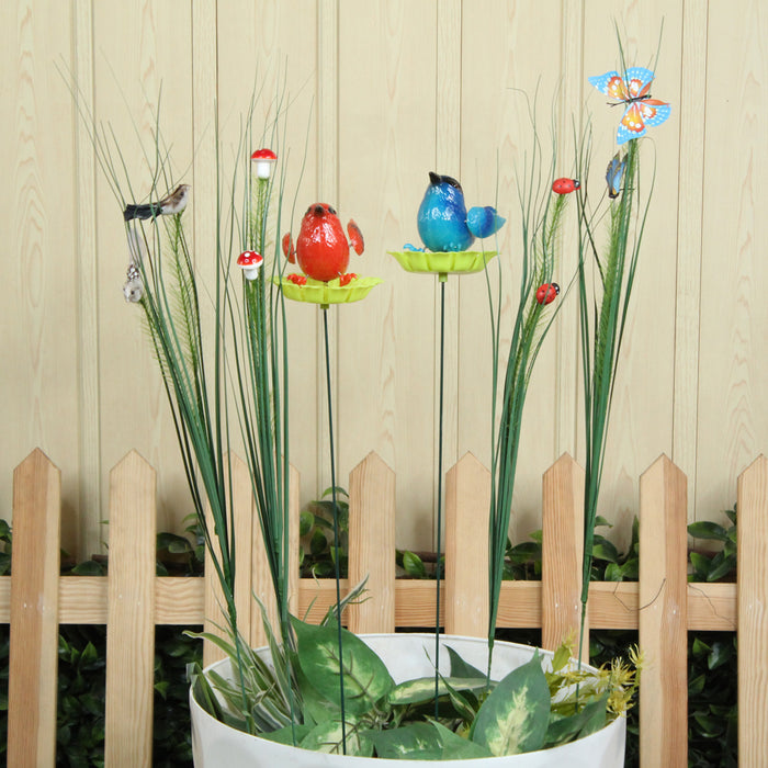 (Set of 6) Bird and Leaf Garden Stakes/Stick