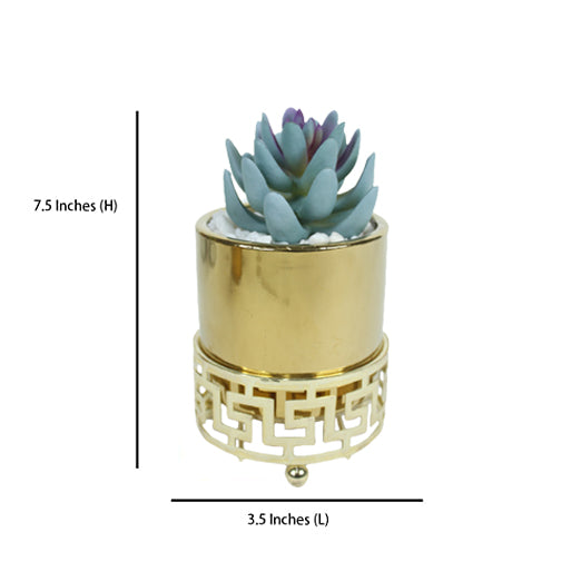 Golden Ceramic Pot with Artificial Succulent (Table Top)