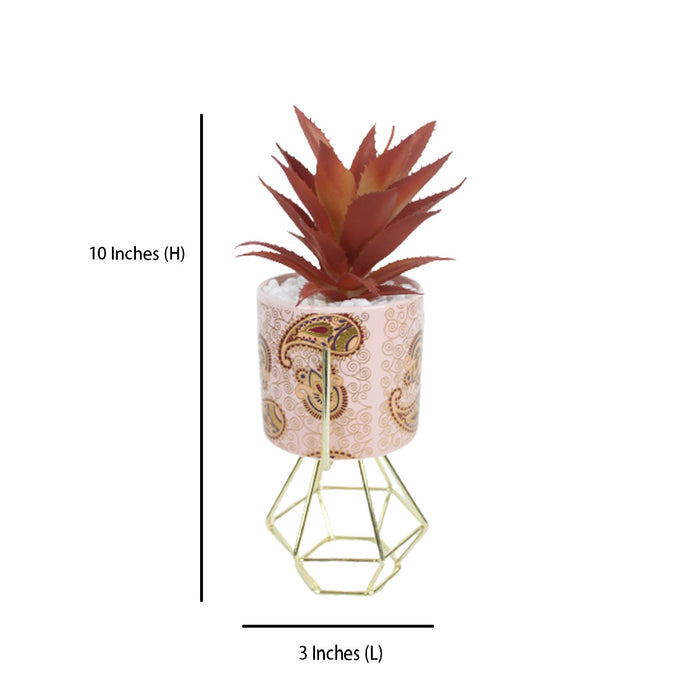 Pink and Gold Ceramic Pot with Artificial Succulent and stand
